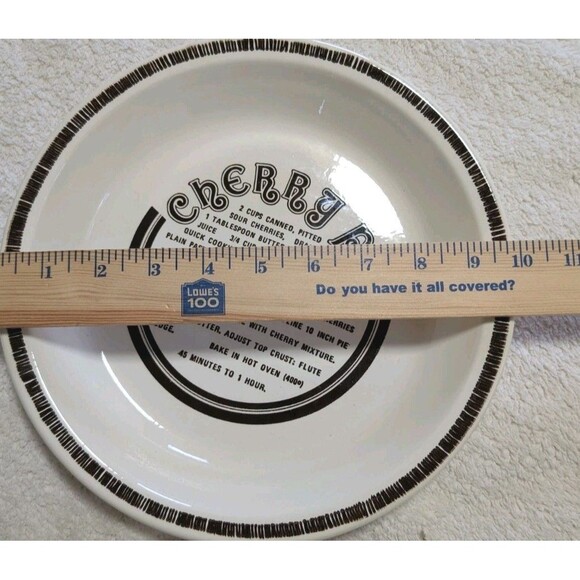 Vintage Cherry Pie Recipe Plate USA 10” Stoneware Pie Dish Mid Century - Picture 4 of 5